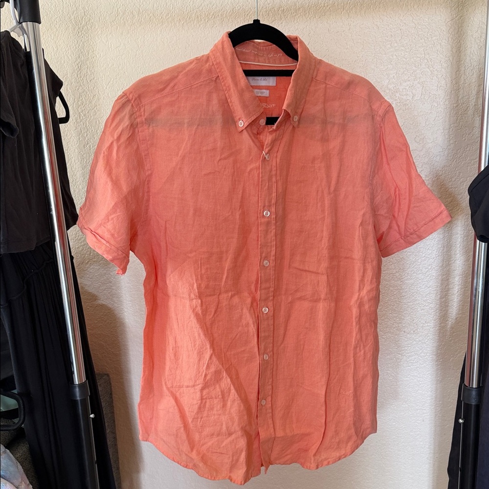 Men's Linen Orange Button-Down Shirt